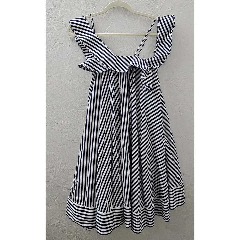 MSGM Milano Navy & White Striped Dress Size 4 Made In Italy 100% Cotton Nautical